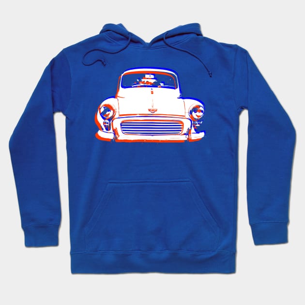 Morris Minor 1960s British classic car monoblock red white blue Hoodie by soitwouldseem